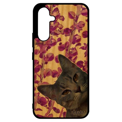 Coque Silicone De Protection Samsung Galaxy A34 En Bois Chat Felin Tpu Lol Cat Motif Antichoc Nature Animaux Design 4g Sm-A346b Rose