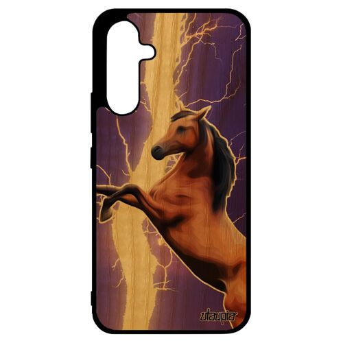 Coque en bois antichoc Samsung A34 silicone cheval animaux noir orage poney design equitation violet animal 4G poulain unique galaxy