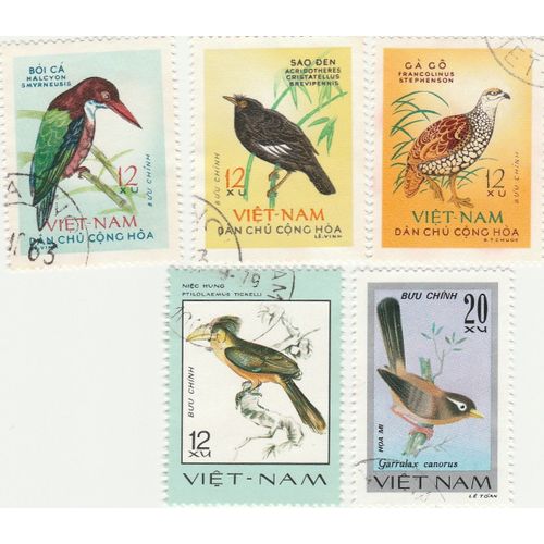 5 Timbres Oblitérés Du Vietnam - Oiseaux