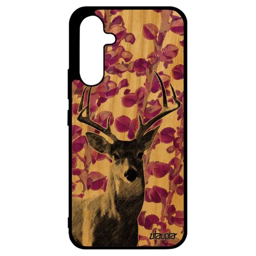 Coque Pour Galaxy A34 Bois Silicone Cerf Design Brame Biche Foret De Protection Rose Plante Animaux Cover Animal Nature Faon Samsung