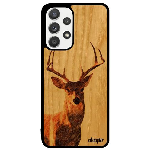 Coque bois cerf telephone Samsung Galaxy A33 silicone foret gibier animaux etui faon brun mobile frêne nature animal brame dessin de