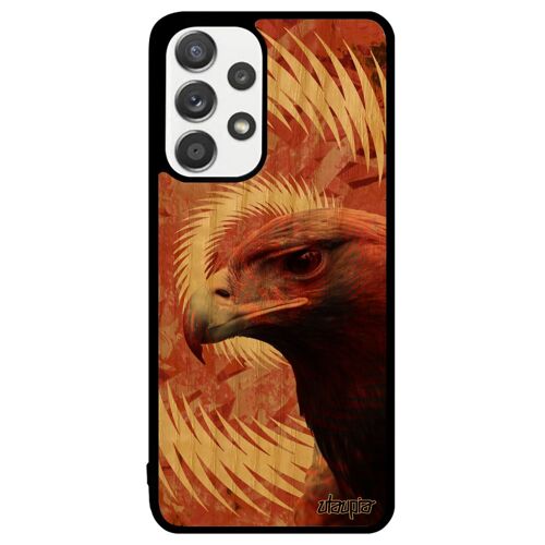 Coque Galaxy A33 en bois et silicone aigle rigide texture telephone animaux orange animal rapace design royal housse mandala Samsung