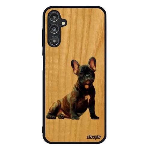 Coque Bois Silicone Samsung Galaxy A14 4g 5g Chien Bulldog Francais Portable Animal Housse Animaux Smartphone Blanc Design Nature De