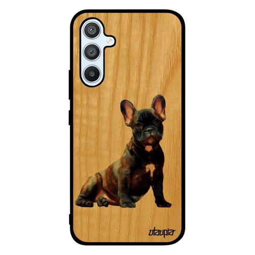 Coque silicone chien Samsung A54 en bois naturel de protection design housse nature telephone smartphone peinture chiot blanc galaxy