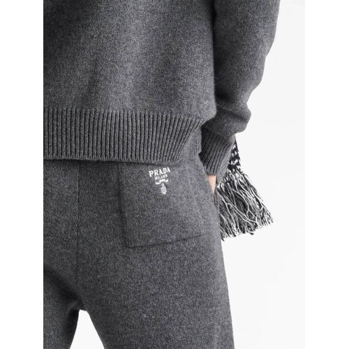 Prada Pantalon En Cachemire À Logo Brodé - Gris