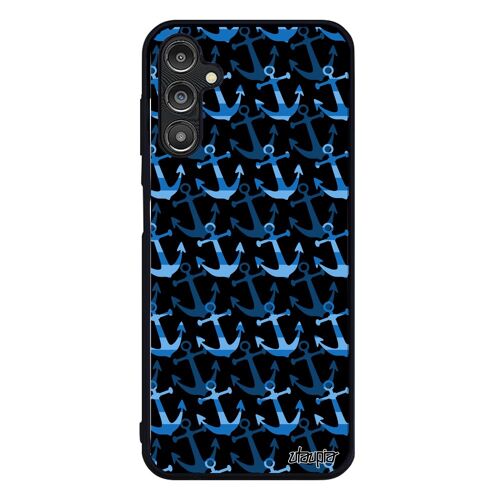 Coque silicone A14 4G 5G ancre antichoc smartphone original de bateau marinière colore vague bleu crayon de luxe Samsung galaxy