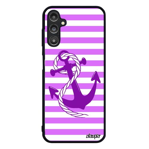 Coque Galaxy A14 4g 5g Silicone Ancre Rigide Femme Marine Marin Rose Ligne Rayure De Bateau Rayé NUd Caoutchouc Corde Samsung