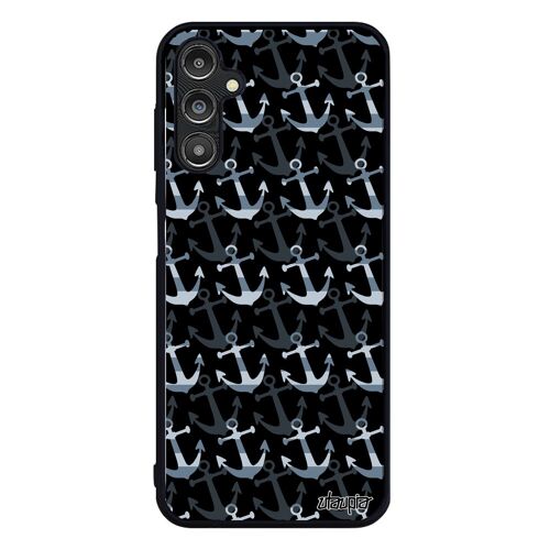 Coque Samsung A14 4G 5G silicone ancre tattoo art de bateau tapisserie personnalisé couleur capitaine colore imprimé noir galaxy
