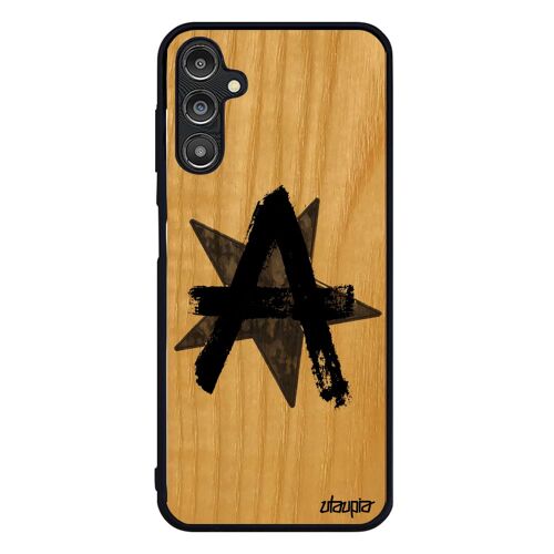 Coque Silicone Samsung Galaxy A14 4g 5g En Bois Anarchie Etui Symbole Graff Urbain Rock Mobile Homme Etoile Portable Signe Telephone