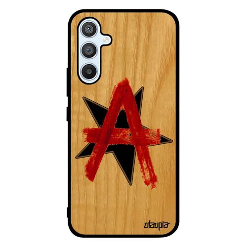 Coque pour Samsung A54 bois silicone anarchie Motif punk design ni dieu ni maitre Noir antichoc caoutchouc revolution rigide galaxy