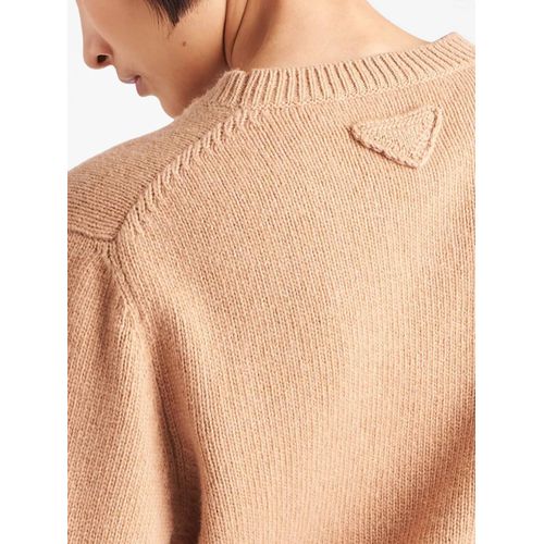Prada Pull En Laine À Plaque Logo - Marron