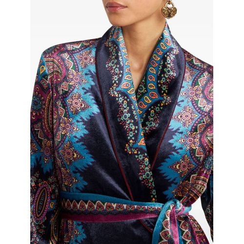 Etro Manteau En Velours À Motif Cachemire - Bleu