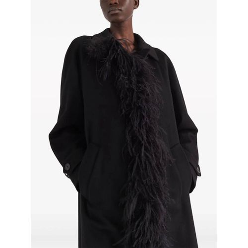 Prada Manteau En Cachemire Bordé De Plumes - Noir
