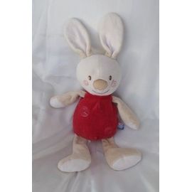 Doudou Peluche Lapin Blanc Beige Et Rouge Spirales Sucre D'orge