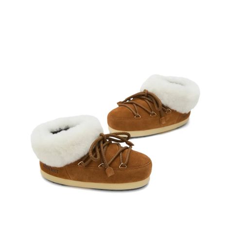 Moon Boot Mules En Peau Lainée À Lacets Evx - Marron