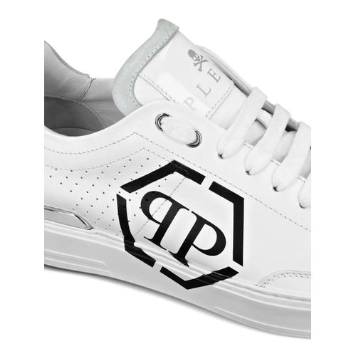 Philipp Plein Baskets En Cuir À Plaque Logo - Blanc