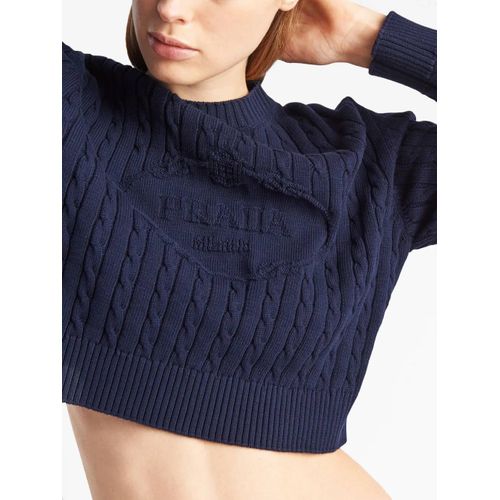 Prada Pull En Maille Torsadée À Logo Intarsia - Bleu