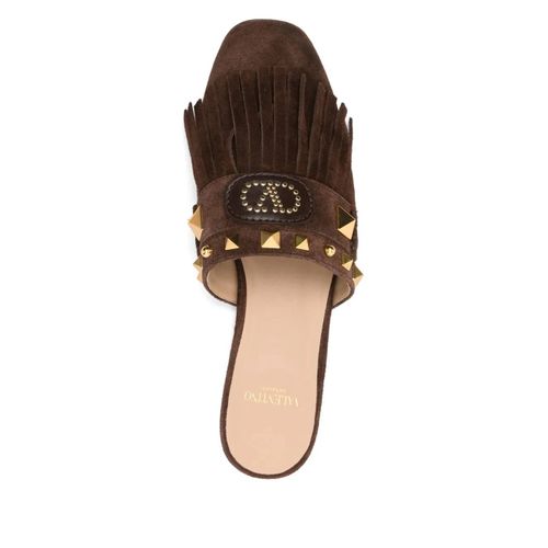 Valentino Garavani Mules À Détavlogo En Daim - Marron