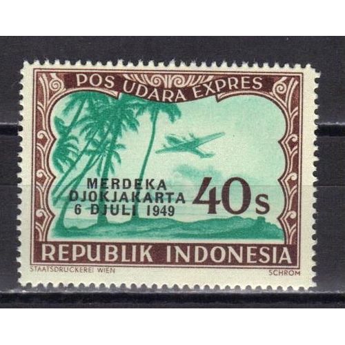 Indonesie 1949 : Avion Survolant L'indonésie - Timbre Neuf ** Surchargé