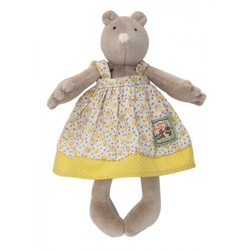 Doudou Peluche Taupe Apolline La Grande Famille Beige Robe Tablier Vert Moutarde Ocre Fleurs Peluche Jouet Éveil 