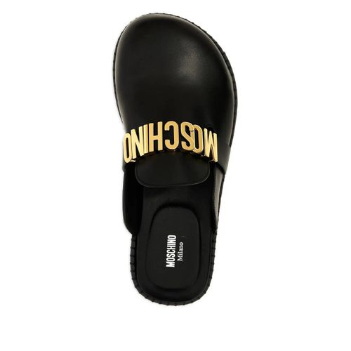 Moschino Mules En Cuir À Plaque Logo - Noir