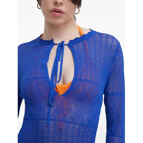 Desigual Robe De Plage En Maille À Col Noué - Bleu