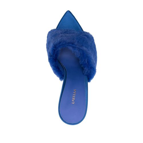 Le Silla Mules Bella 120 Mm En Fourrure Artificielle - Bleu