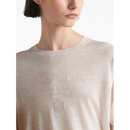 Prada Pull Nervuré À Logo En Jacquard - Tons Neutres