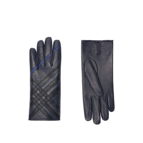 Burberry Gants En Cuir À Carreaux - Bleu
