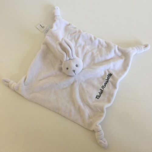 Doudou Plat Lapin Cadet Rousselle Blanc Et Gris 4 Noeuds 25 Cm 