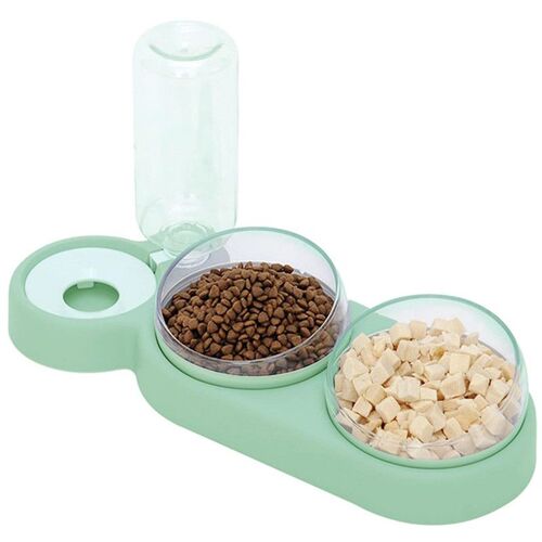 Double Gamelle Chat Surélevée,Inclinable À 15° Bol Pour Chat Anti-Vomissements Bol Pour Animaux De Compagnie 3-En-1 À Stockage D'eau Automatique,Disponible Pour Les Chats Et Les Chiots (Vert)