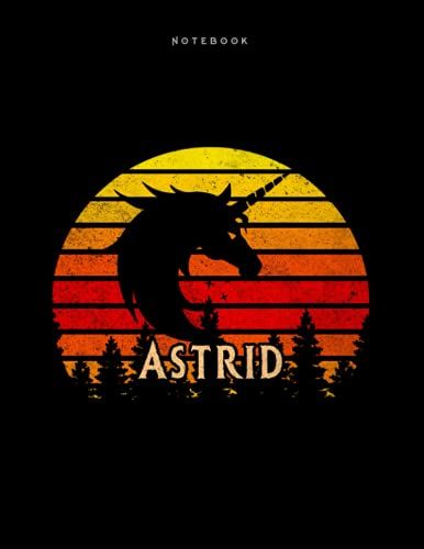 Lined Notebook Astrid Personalized Name Retro Unicorn Design Cover Daily Journal: 110 Pages - Large 8.5x11 Inches (21.59 X 27.94 Cm), A4 Size