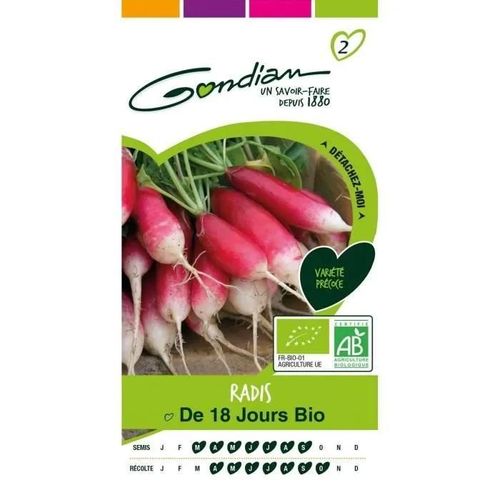 Gondian - Graines Légumes : Semences Radis De 18 Jours Bio Rouge