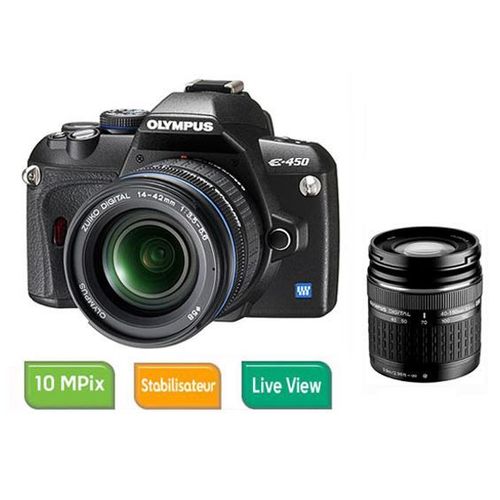 Olympus E-450 10 mpix + Objectif Olympus Zuiko ED 14 - 42 mm f/3.5 - 5.6 + Objectif 40 - 150 mm f/4 -5,6