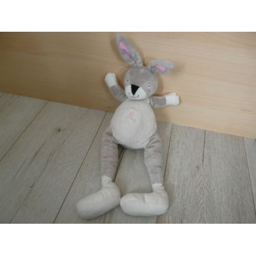 Doudou Peluche Lapin Ikéa  Gris Rose Beige / Crème Écru  Longues Pattes / Jambes 39 Cm + Oreilles 9 Cm