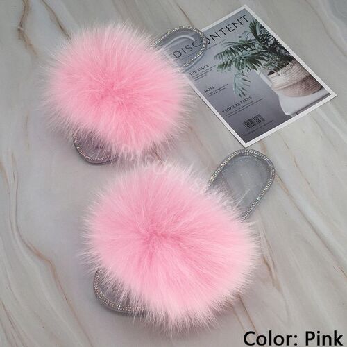 Claquettes En Fourrure Pour Femmes, Pantoufles Duveteuses Avec Fourrure, Sandales Transparentes, Tongs D'été