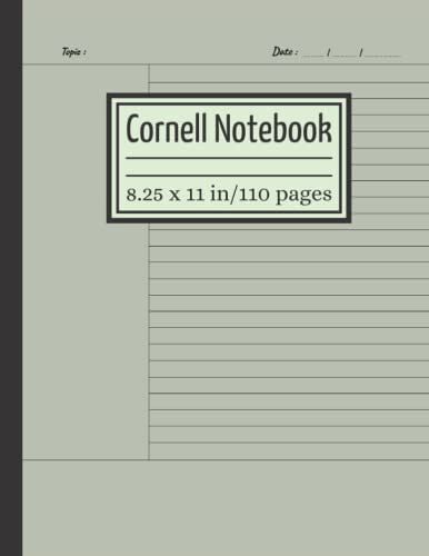 Cornell Notes Notebook: Cornell Note Taking Method Notebook With College Ruled Lined Paper For Organizing And Keeping Track Of Topics / Sage Green Cover - 8.5 X 11 Inches - 110 Pages