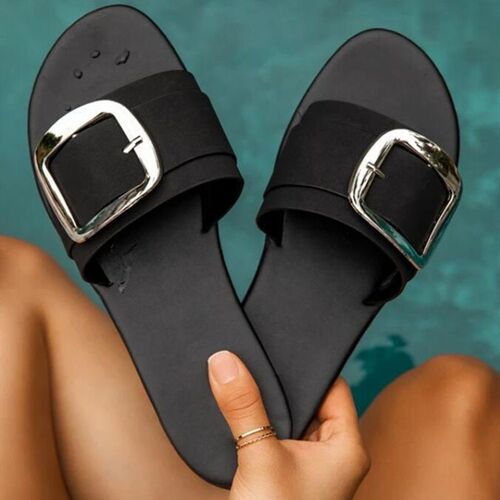 Chaussures Plates Pour Femmes, Pantoufles De Styliste, Sandales Boucle, Bout Ouvert, Sexy