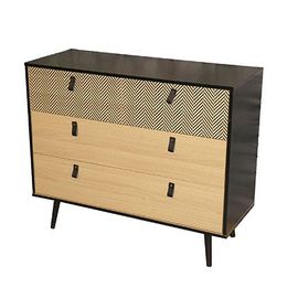 Commode 3 Tiroirs 98,5x39,5x82 Cm Naturel Et Noir - Sonora