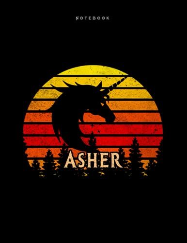 Lined Notebook Asher Personalized Name Retro Unicorn Design Cover Daily Journal: 110 Pages - Large 8.5x11 Inches (21.59 X 27.94 Cm), A4 Size