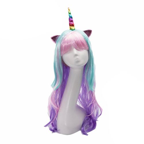 Perruque Princesse Elsa Anna Pour Filles,Perruque Déguisée Pour Enfants,Fête D'anniversaire,Carnaval,Sirène,Raiponce,Aurore,Cheveux Blancs Neiges - Type Unicorn