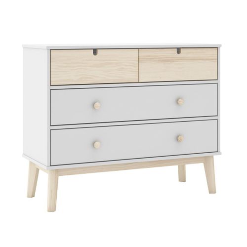 Commode 4 Tiroirs Mdf Et Pin Coloris Blanc Et Naturel