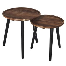 Lot De 2 Tables Basses Rondes Gigogne En Acacia Teinté Noyer
