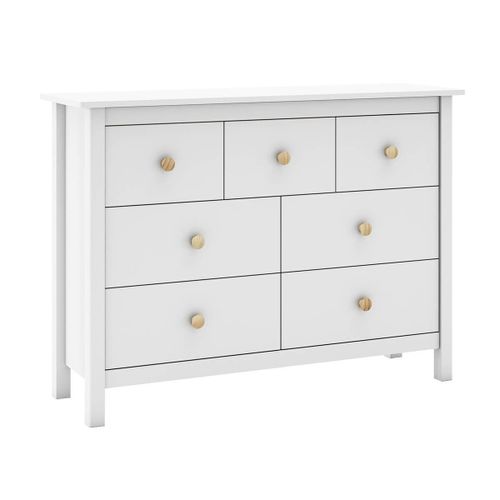 Commode 5 Tiroirs En Pin Massif Blanc
