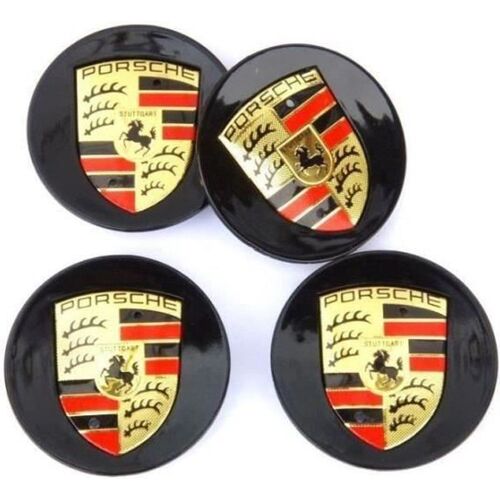 4 X Bouchons Roue 76 Mm Enjoliveur De Moyeu Pour La Norme Porsche Noir Abs
