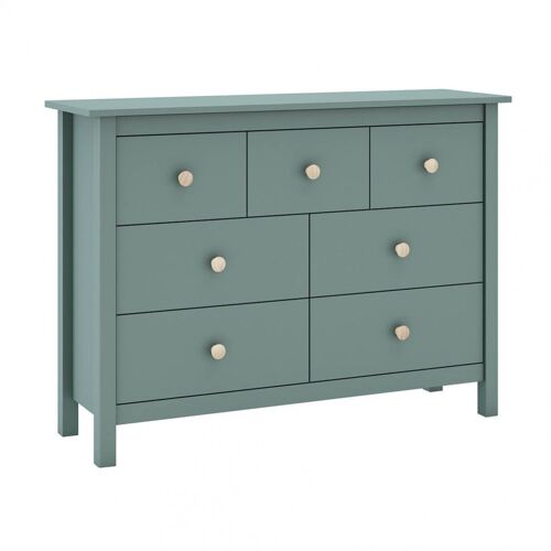 Commode 5 tiroirs en pin massif vert pétrole