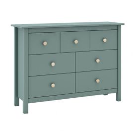 Commode 5 Tiroirs En Pin Massif Vert Pétrole