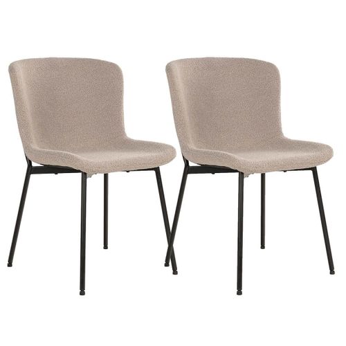 Lot De 2 Chaises Tissu Bouclé Beige Pieds Métal Noir