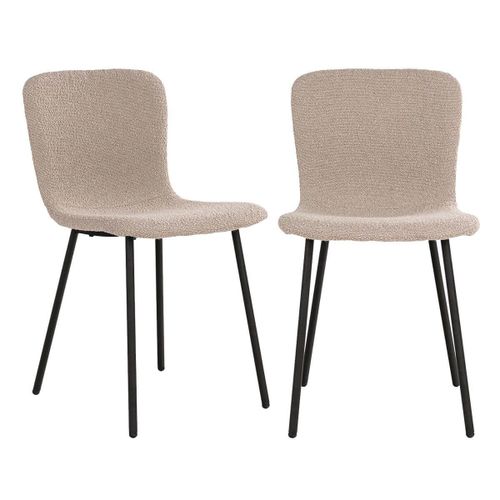 Lot De 2 Chaises Tissu Bouclé Beige Pieds Métal Noir