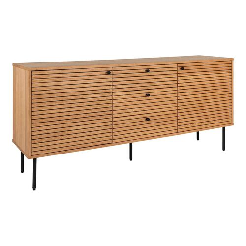 Buffet 3 Tiroirs 2 Portes Effet Tasseaux Teinté Chêne Clair